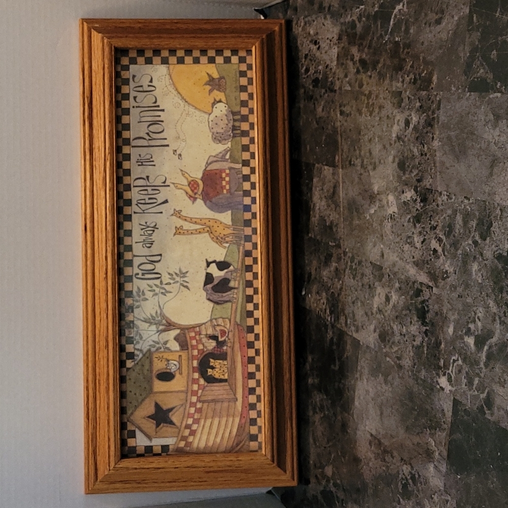 Decorative wooden Noah Ark framed glass picture God Always Keeps His Promises